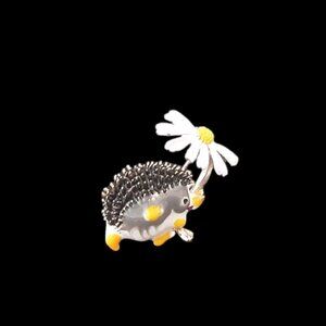 Adorable Hedgehop Holding Flower Brooch Pin *NEW*